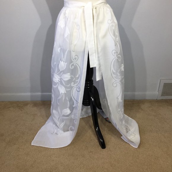 Vintage Long White Apron, Makylene Fabric Made in Spain, Cottagecore Pinafore - Picture 5 of 14